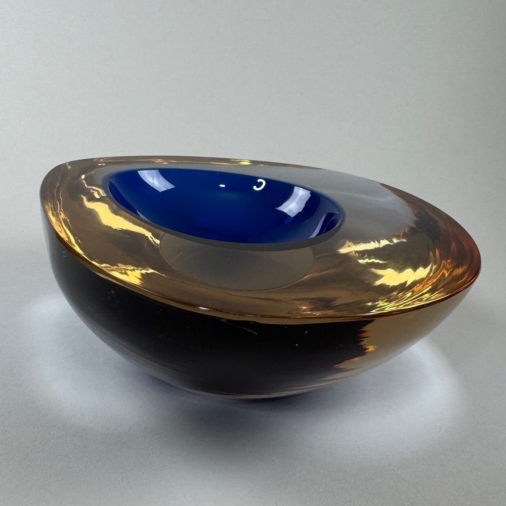 Vintage Cenedese Italian Asymmetric Blue Sommerso Murano Glass Bowl